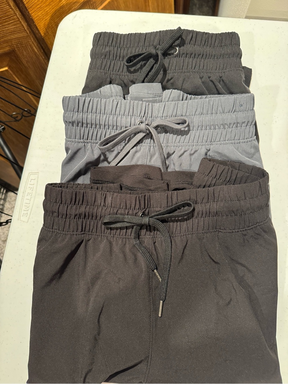tek gear 3 pack women’s Elastic Waist Drawstring Shorts - 2 Black, 1 Gray XXL